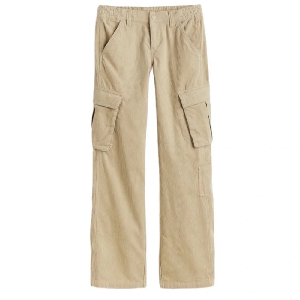 Divided "NEW" Beige High Waist Elastic Waistband Corduroy Cargo Pants Size 8